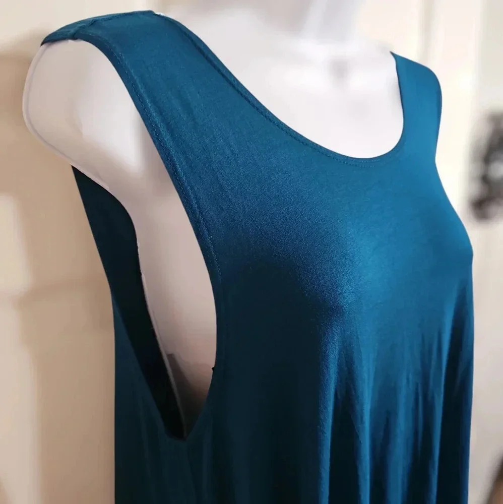 Alexander + David Women Large Swing Dress Aqua Viscose Solid Tunic Pristine Boho - Picture 3 of 8